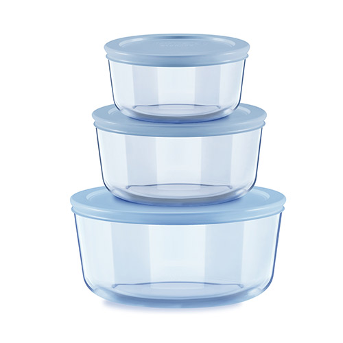 6pc Simply Store Round Tinted Glass Food Storage Set, Blue Lids