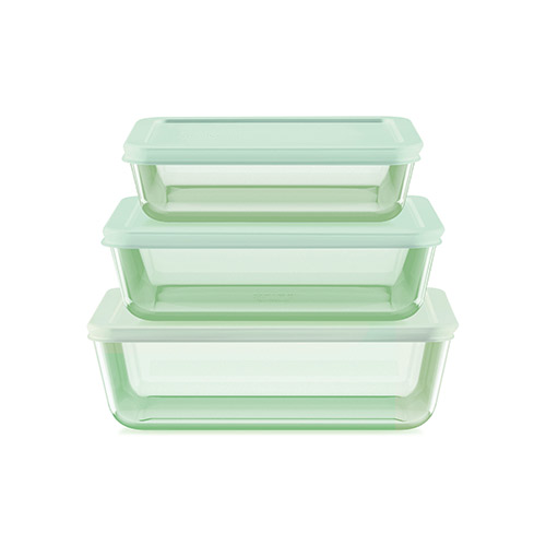 6pc Simply Store Rectangular Tinted Glass Food Storage Set, Green Lids