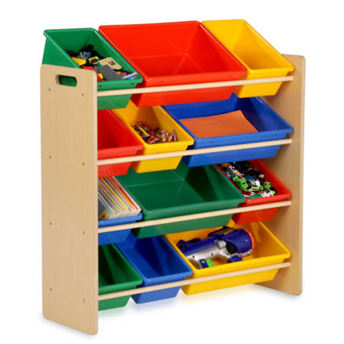 Kids Toy Storage Organizer w/ 12 Bins, Natural