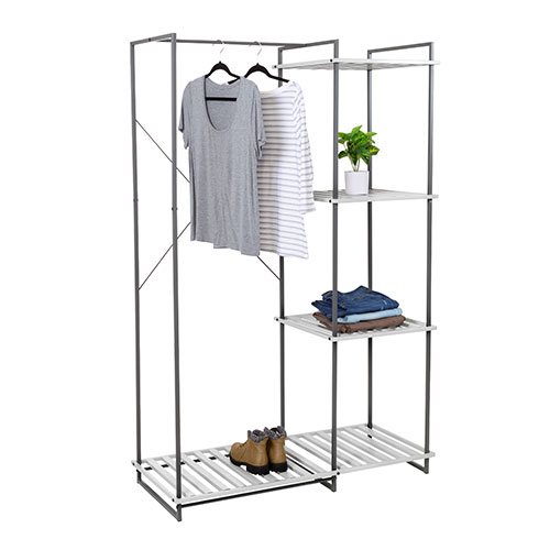 Freestanding Open Closet w/ 4 Shelves, Gray Metal